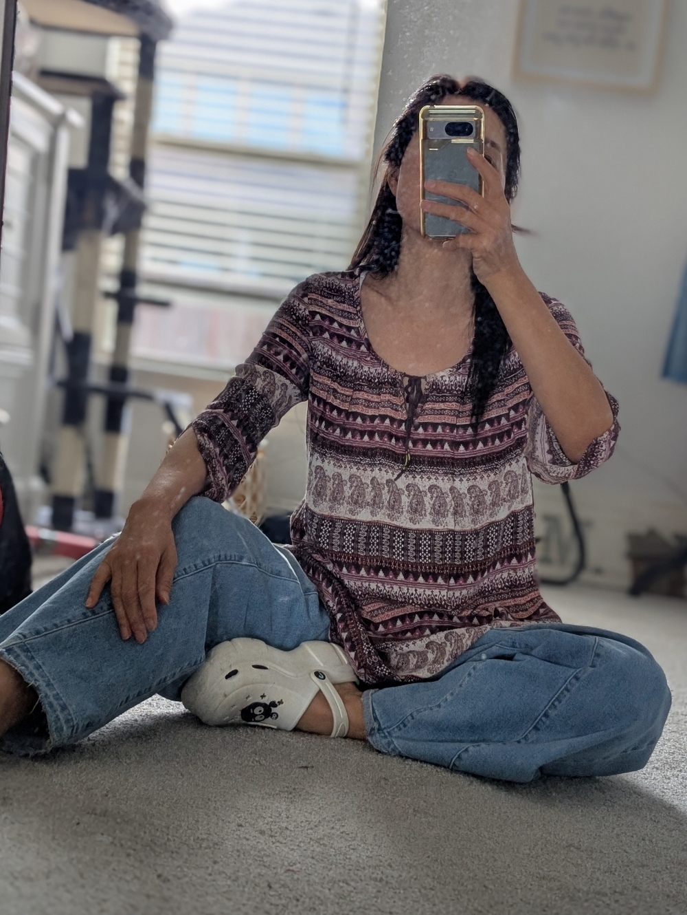 Billabong Maroon and Cream Patterned Scoop-Neck Tunic